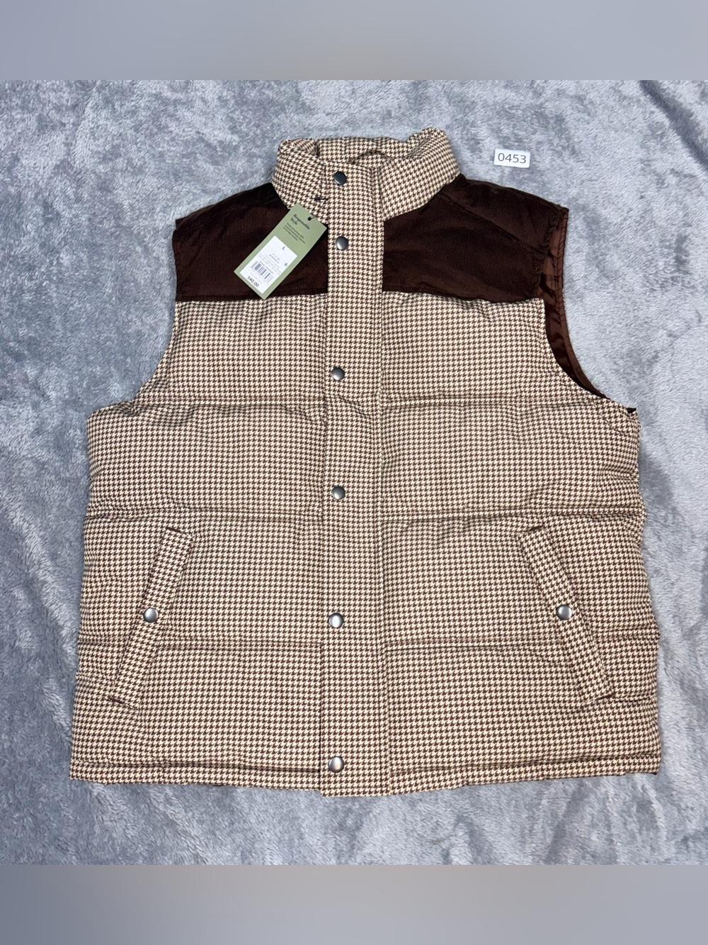 Goodfellow & Co Brown Houndstooth Puffer Vest with Dark Brown Yoke sk 453